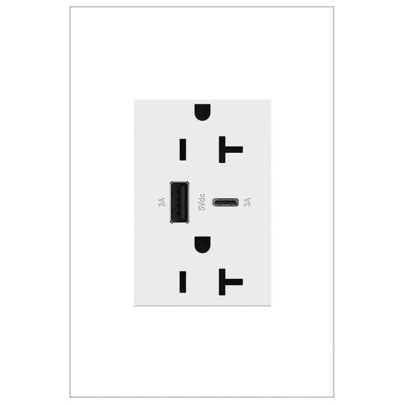 adorne ARTRUSB206ACW4 20A Tamper-Resistant Ultra-Fast USB Type-A/C Outlet, White