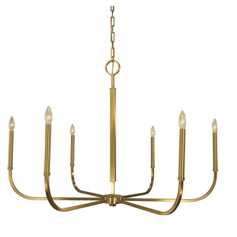 Framburg 5874 BR Manhattan Six Light Chandelier, Brushed Brass