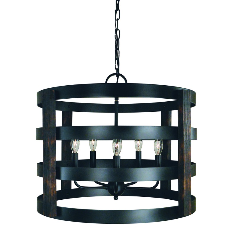 Framburg L1005 MBLACK Homestead Five Light Chandelier, Matte Black