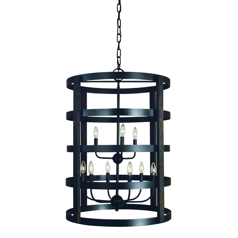 Framburg L1009 MBLACK Homestead Nine Light Foyer Chandelier, Matte Black