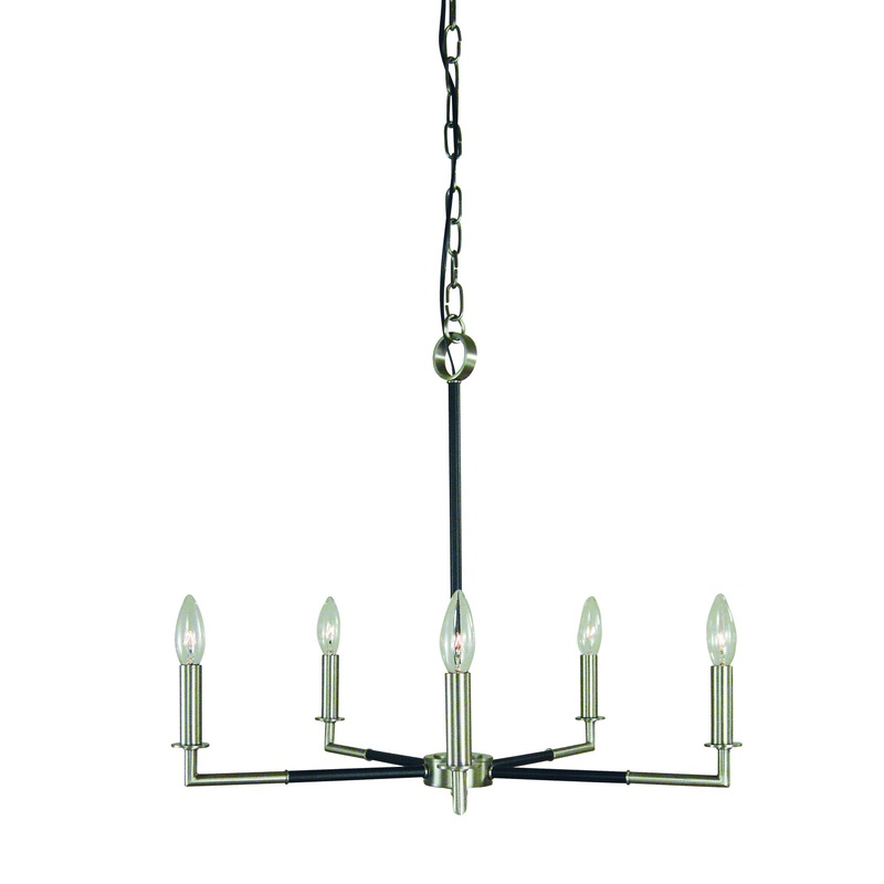 Framburg L1085 BN/MBLACK Schiller Five Light Chandelier, Brushed Nickel with Matte Black Accents