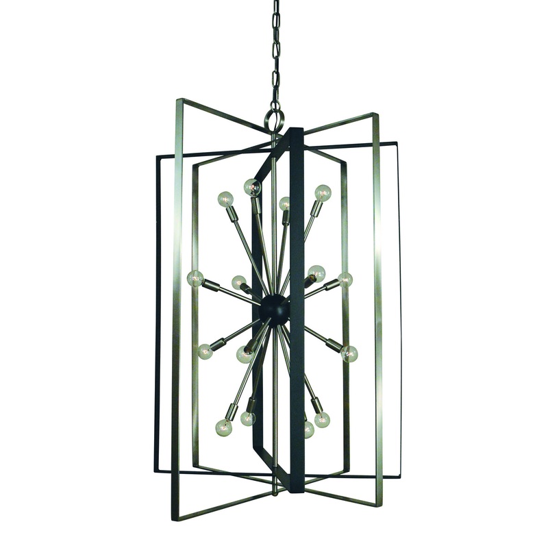 Framburg L1092 BN/MBLACK Interstellar 16 Light Chandelier, Brushed Nickel with Matte Black Accents