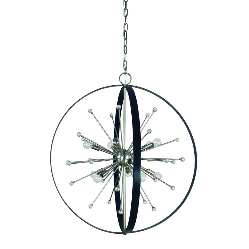 Framburg L1100 BN/MBLACK Nucleus Ten Light Chandelier, Brushed Nickel with Matte Black Accents