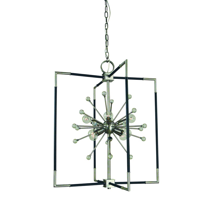 Framburg L1118 BN/MBLACK Zeta Eight Light Chandelier, Brushed Nickel with Matte Black Accents