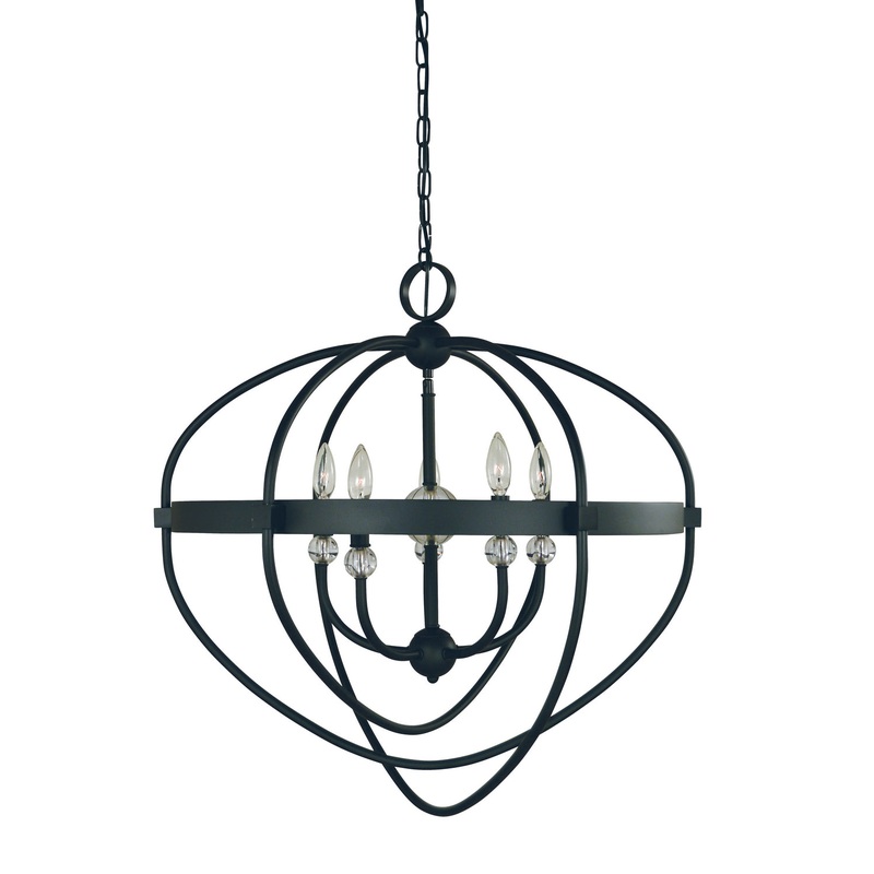 Framburg L1150 MBLACK Elizabeth Five Light Chandelier, Matte Black