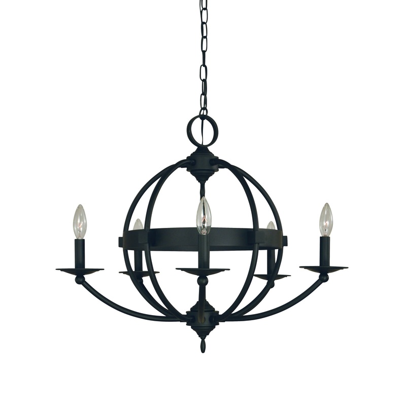 Framburg L1155 MBLACK Aurora Five Light Chandelier, Matte Black