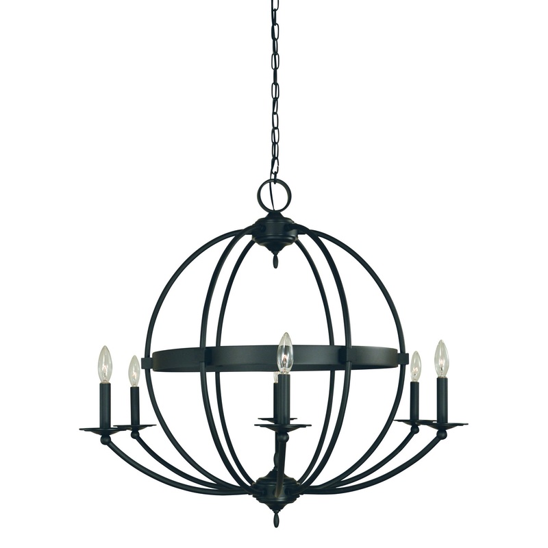 Framburg L1156 MBLACK Aurora Six Light Chandelier, Matte Black