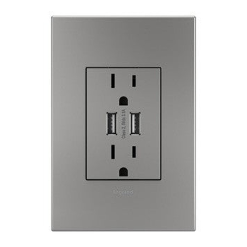 adorne ARTRUSB153M4WP Dual-USB Outlet with Magnesium Wall Plate, Magnesium