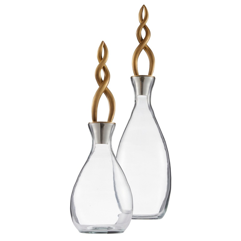 Arteriors ARI12 Elixir Decanters, Set of 2 Smoke/Vintage Brass